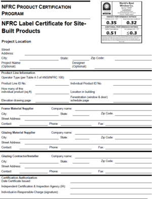 Site Built Label Certificate Example
